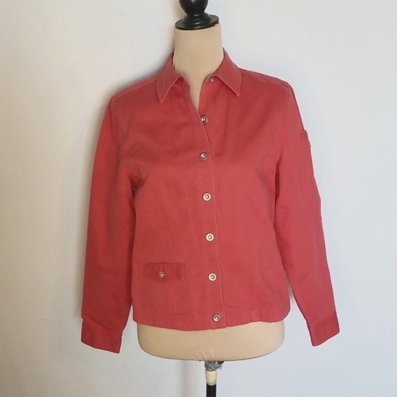 Bechamel women's Pink/coral button down jacket 100% cotton size Small EUC 🎯 - Picture 1 of 5